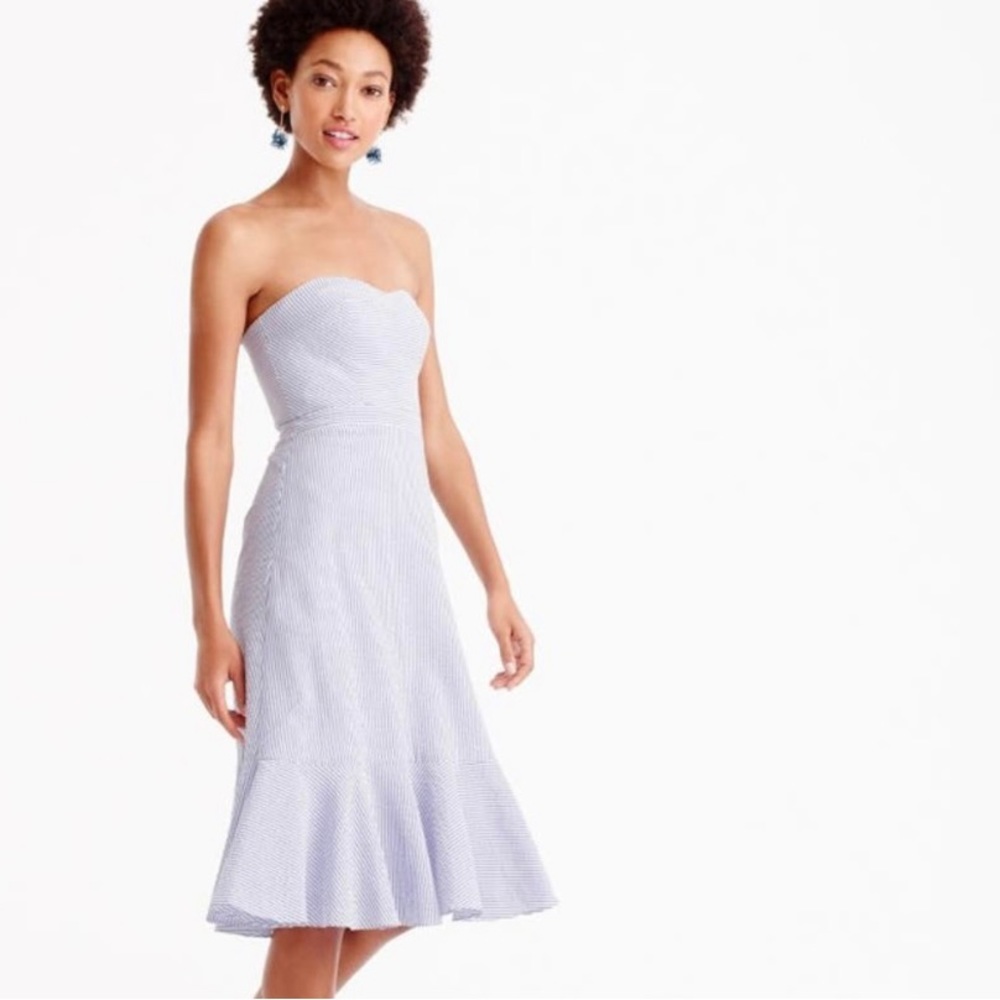 J. Crew | 12T | Seersucker Ruffle Hem Strapless Dress